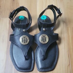 Tommy Hilfiger Black Sandals with Gold Logo